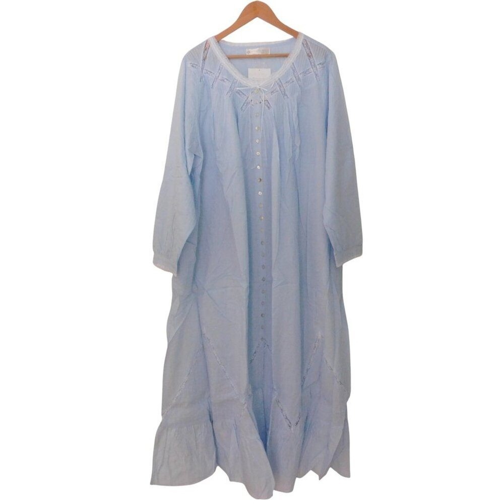 NEW Eileen West Moonlight Sonata Long Cotton Lawn Nightgown Blue Size 3X